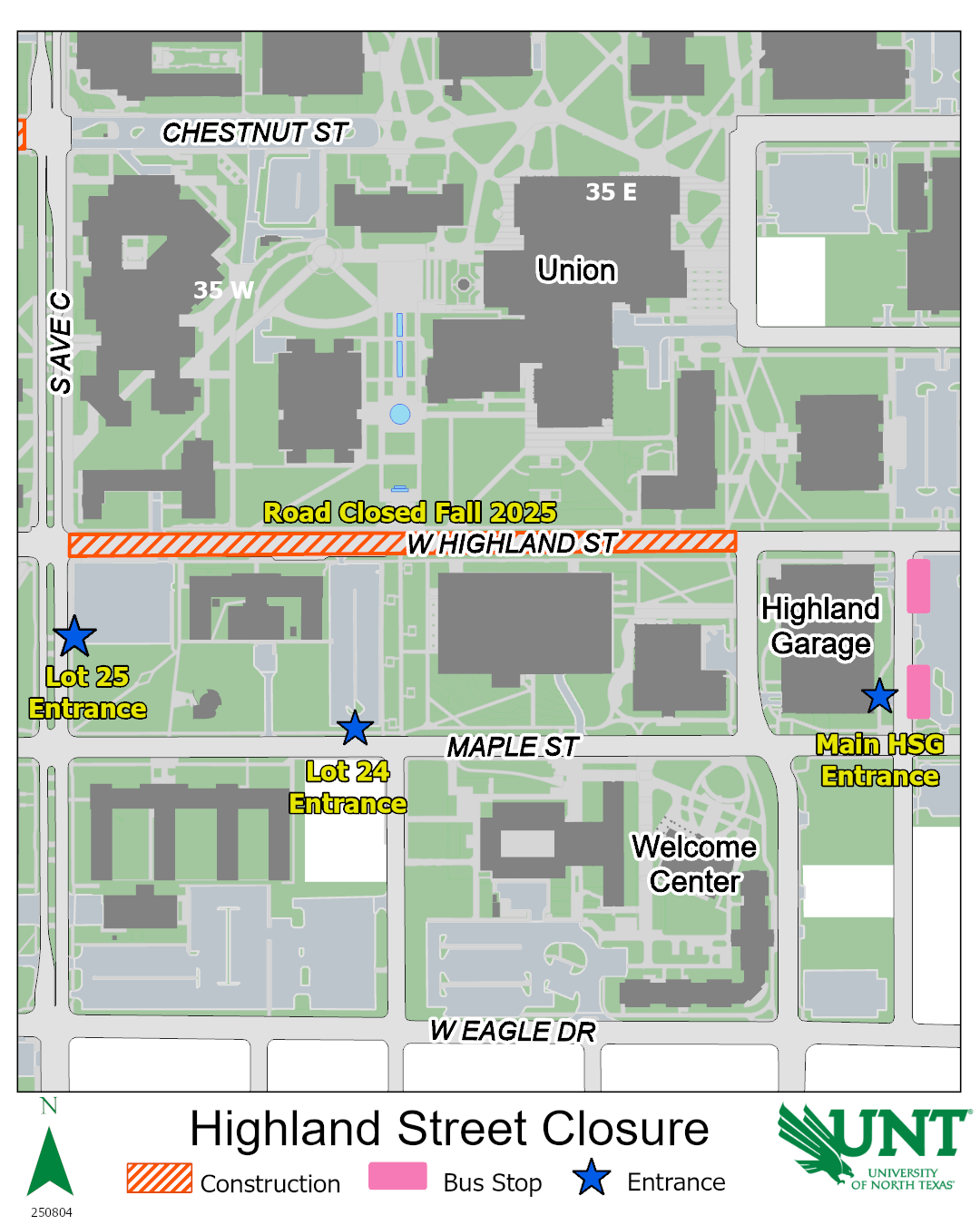 Map showing Highland Street is closed to drivers but open to pedestrians