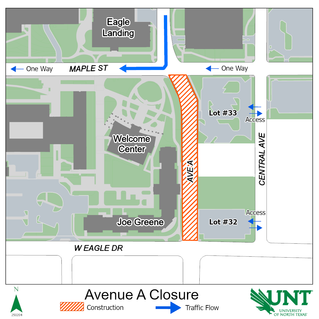 Map that shows the portion Ave A between Maple St and W Eagle Dr will be closed.