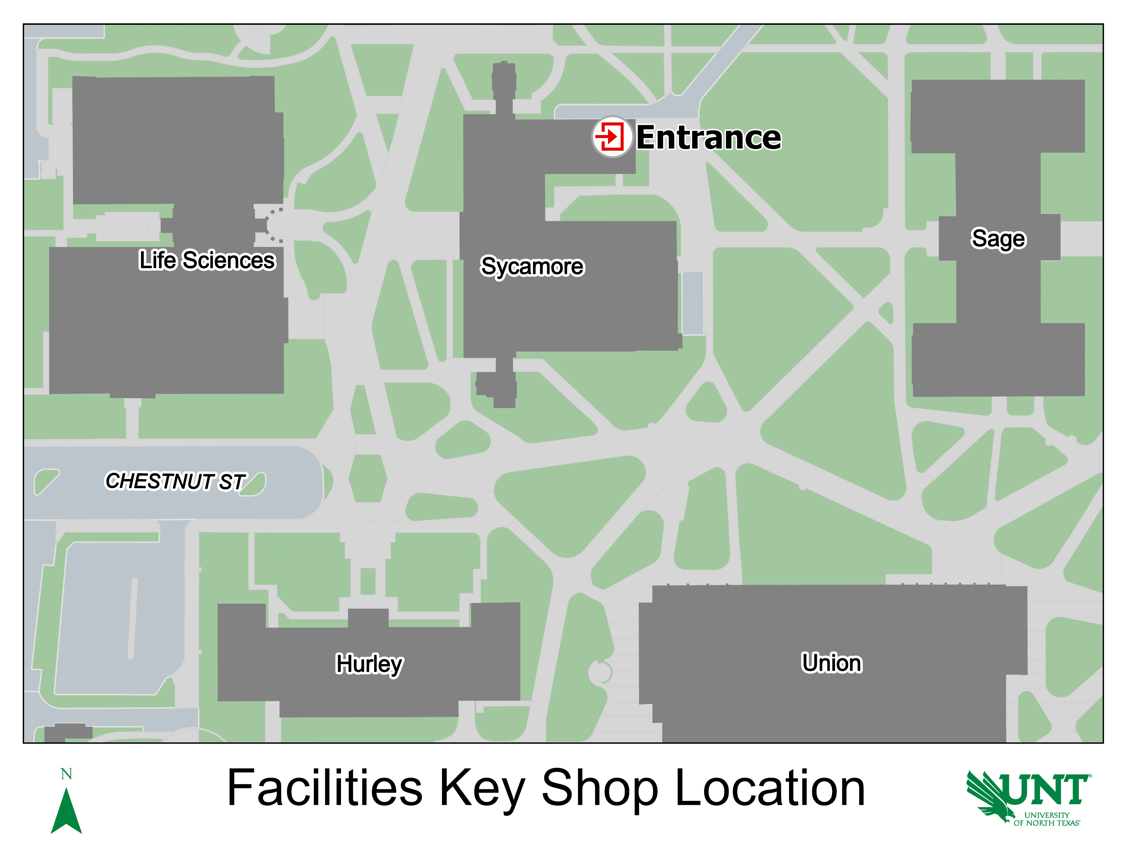Key shop location on the north side of Sycamore Hall