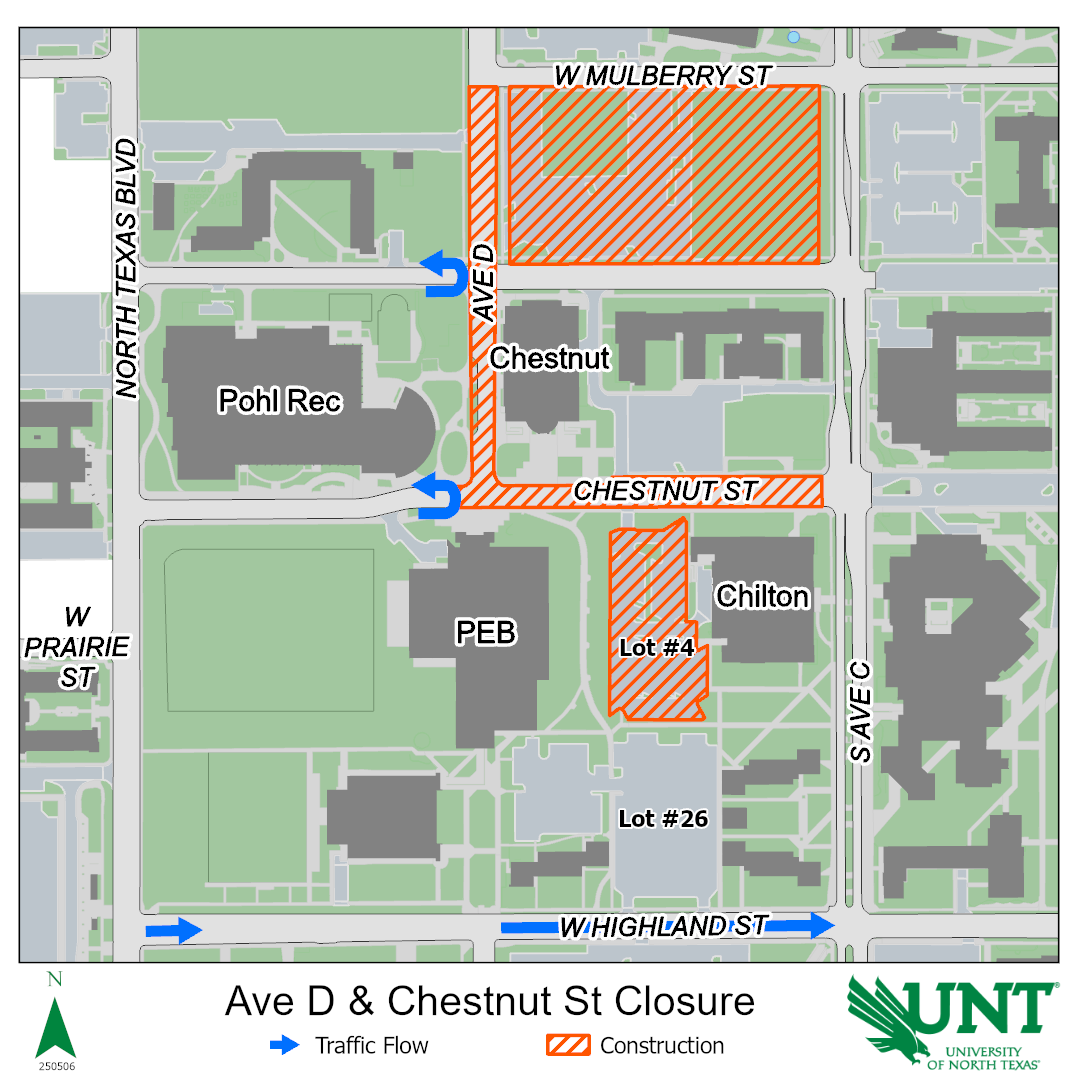 Map showing Avenue D will be closed from Mulberry to Chestnut, and Chestnut will be closed from Ave D to Ave C