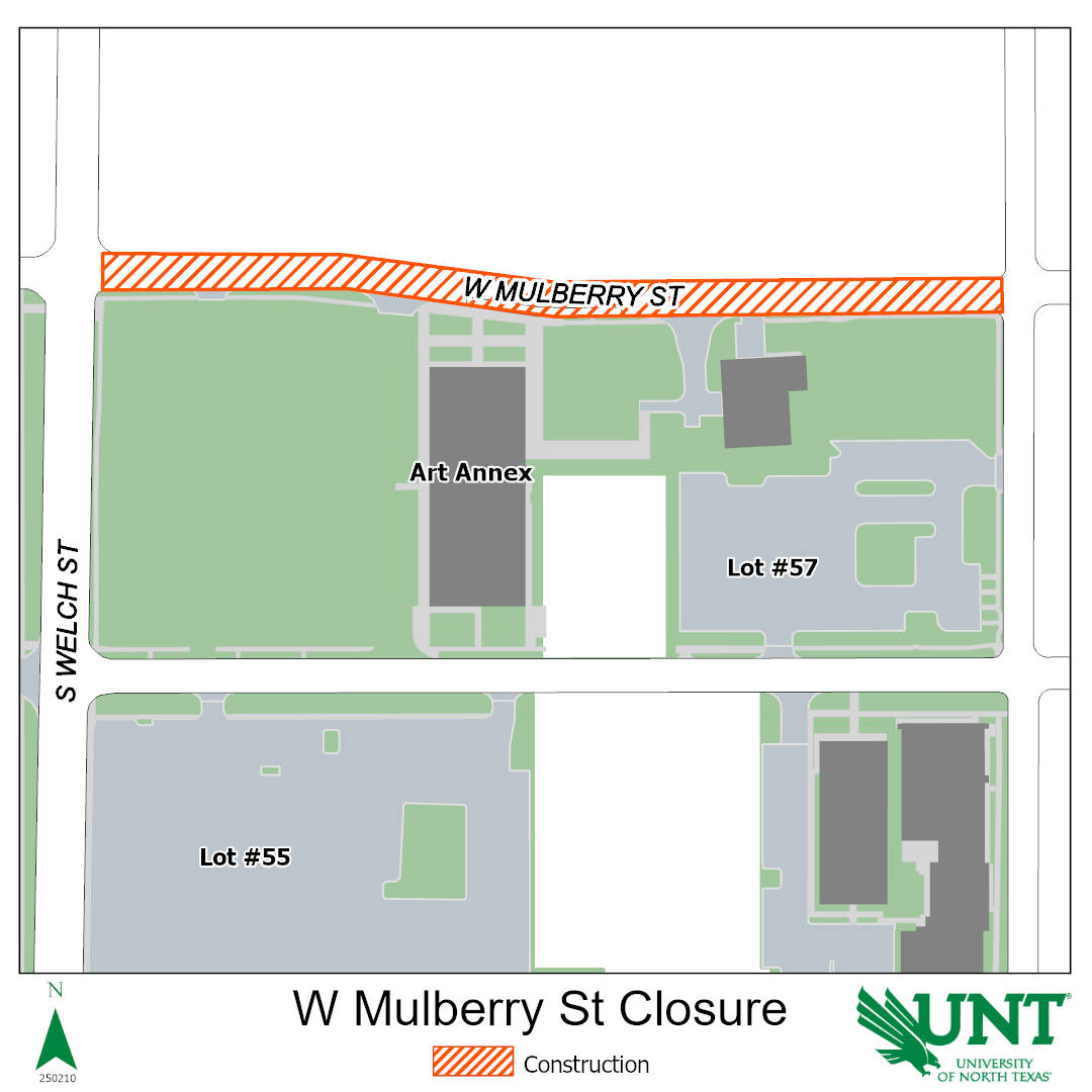 Map showingMulberry Street will be closed between Welch Street and Bernard Street