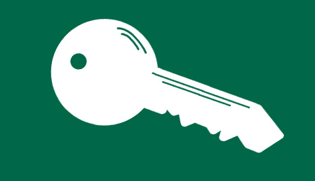 white key icon on green background 