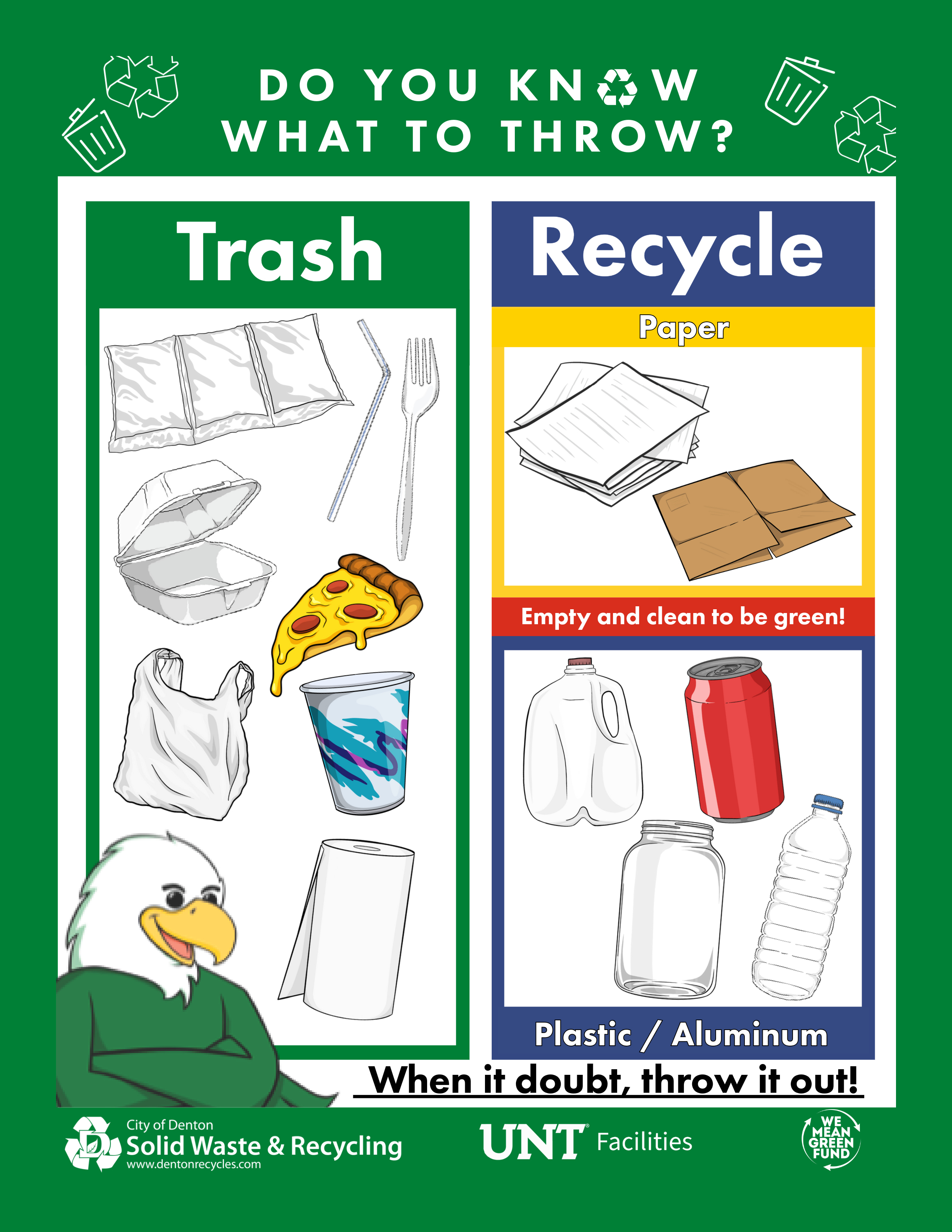 List of recycleable and non-recycleable items. Please click the City of Denton hyperlink above for the full list