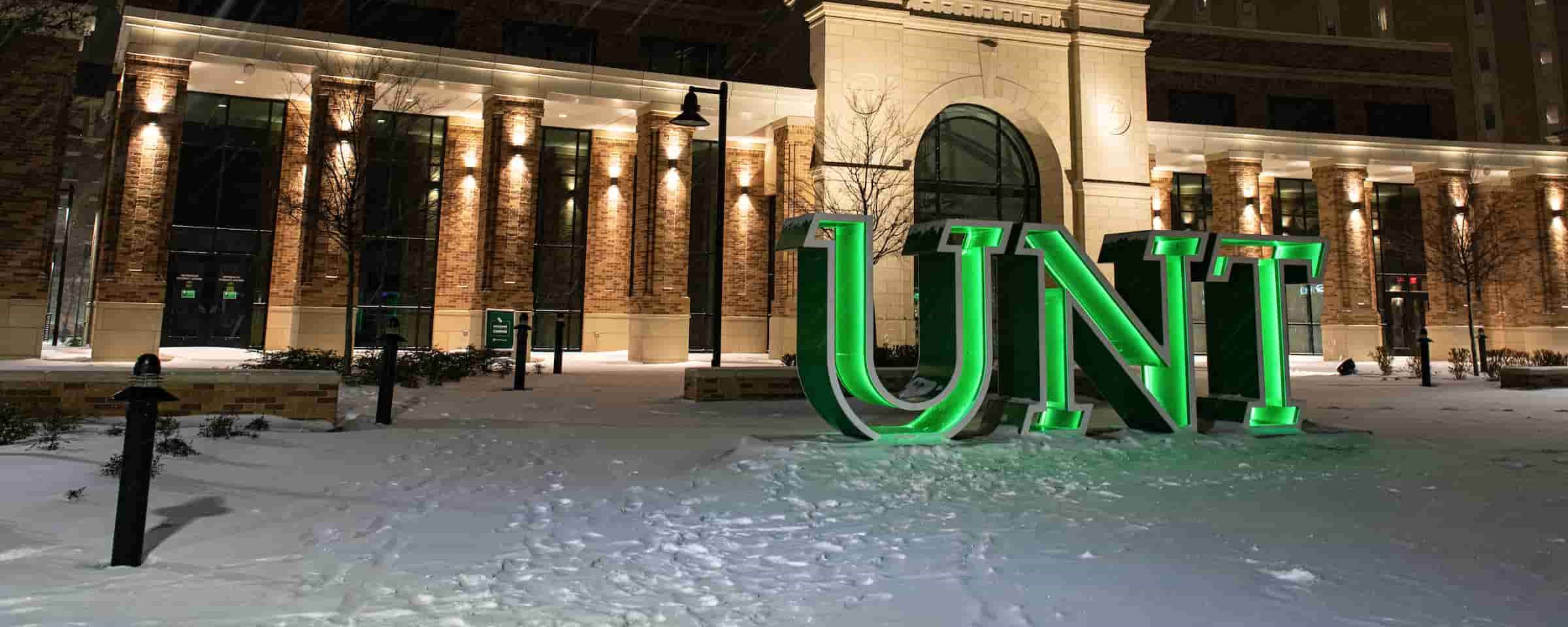 UNT sign covered in snow