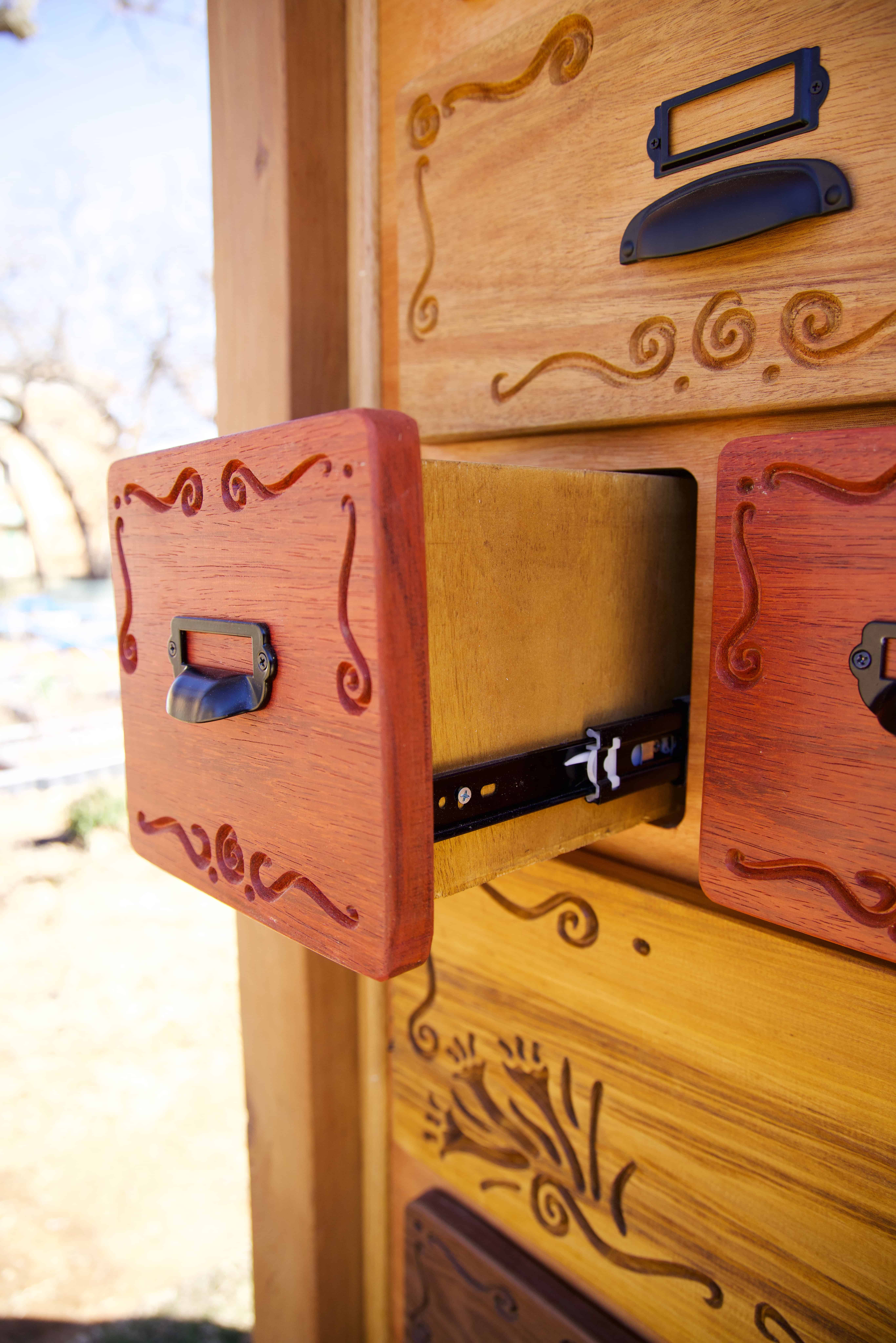 Close up of one of the Community Seed Library drawers