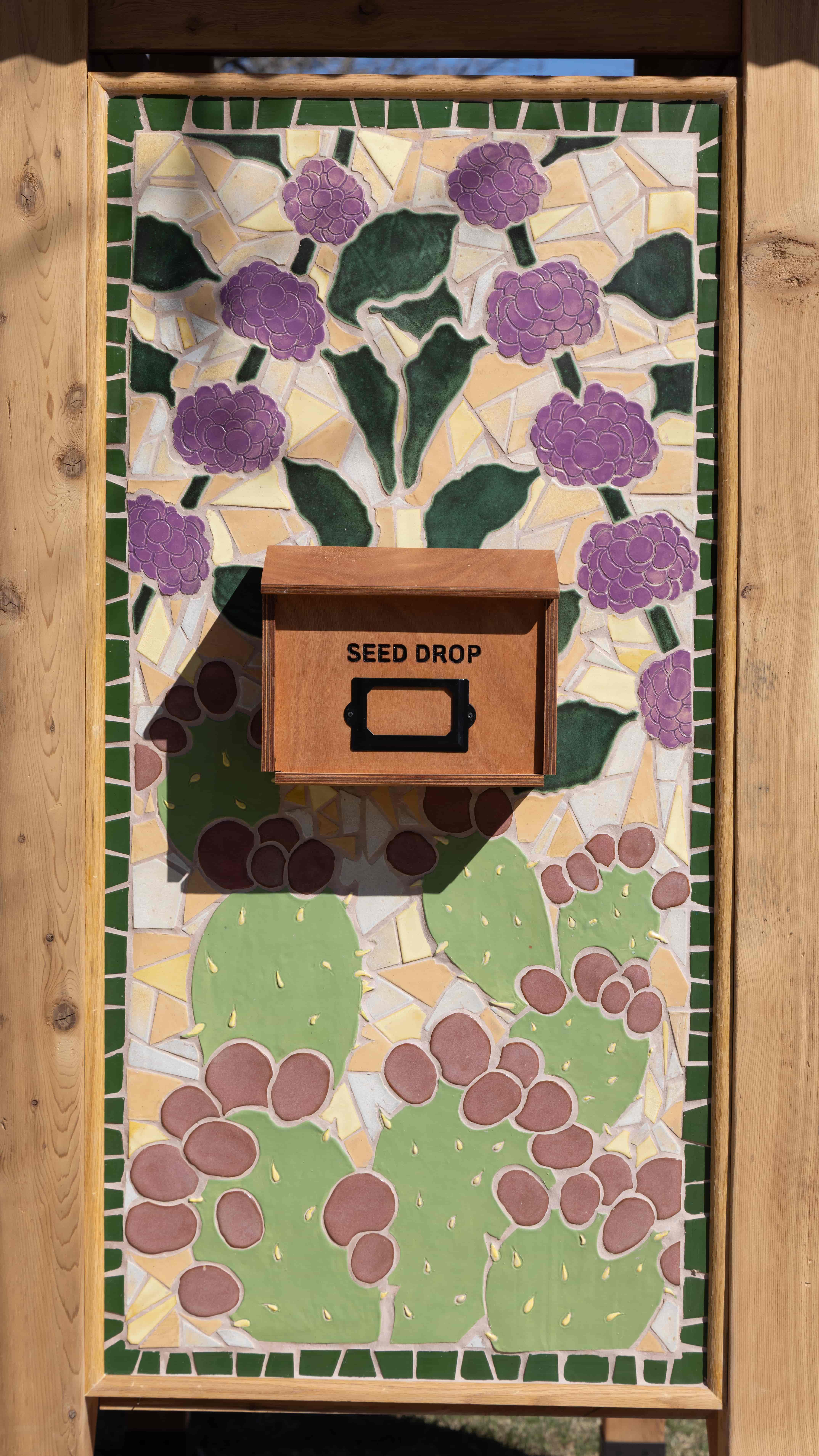 Mosaic of a prickly pear cactus and beauty berry