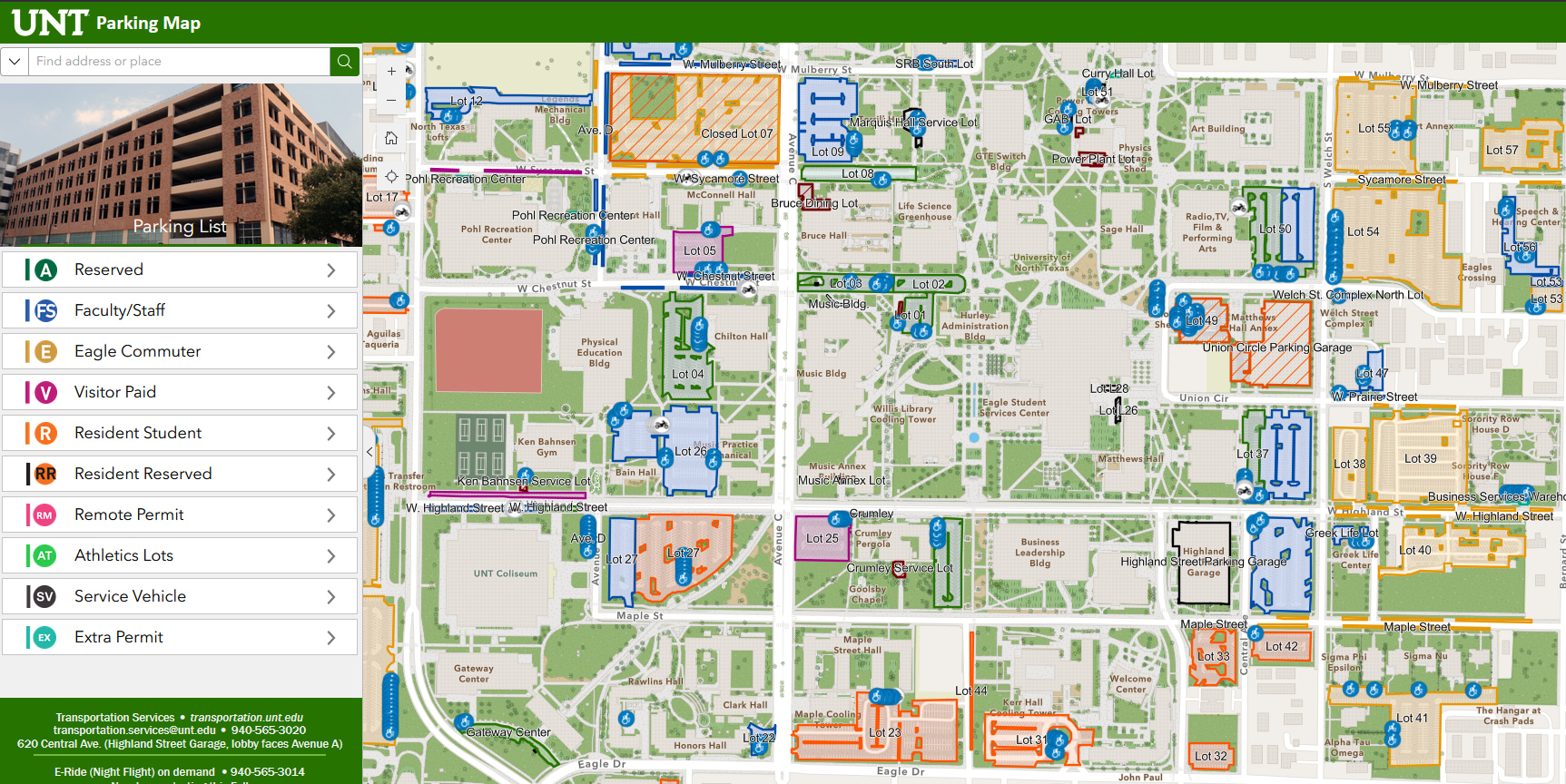 Screenshot of parking map