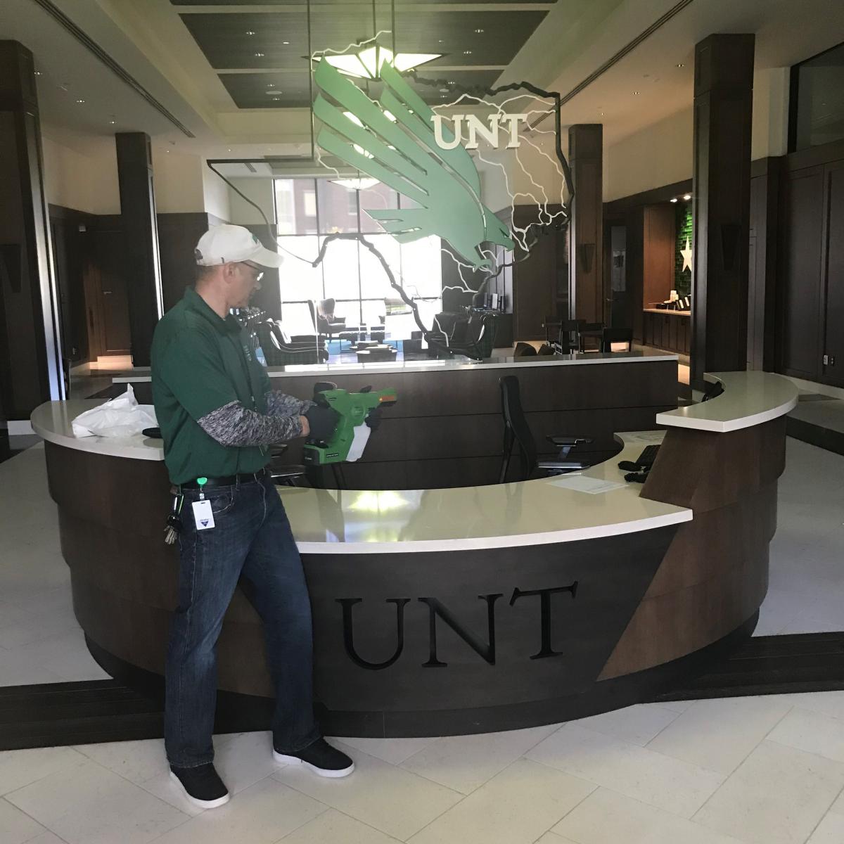 Electrostatic cleaning of UNT Welcome Center reception area