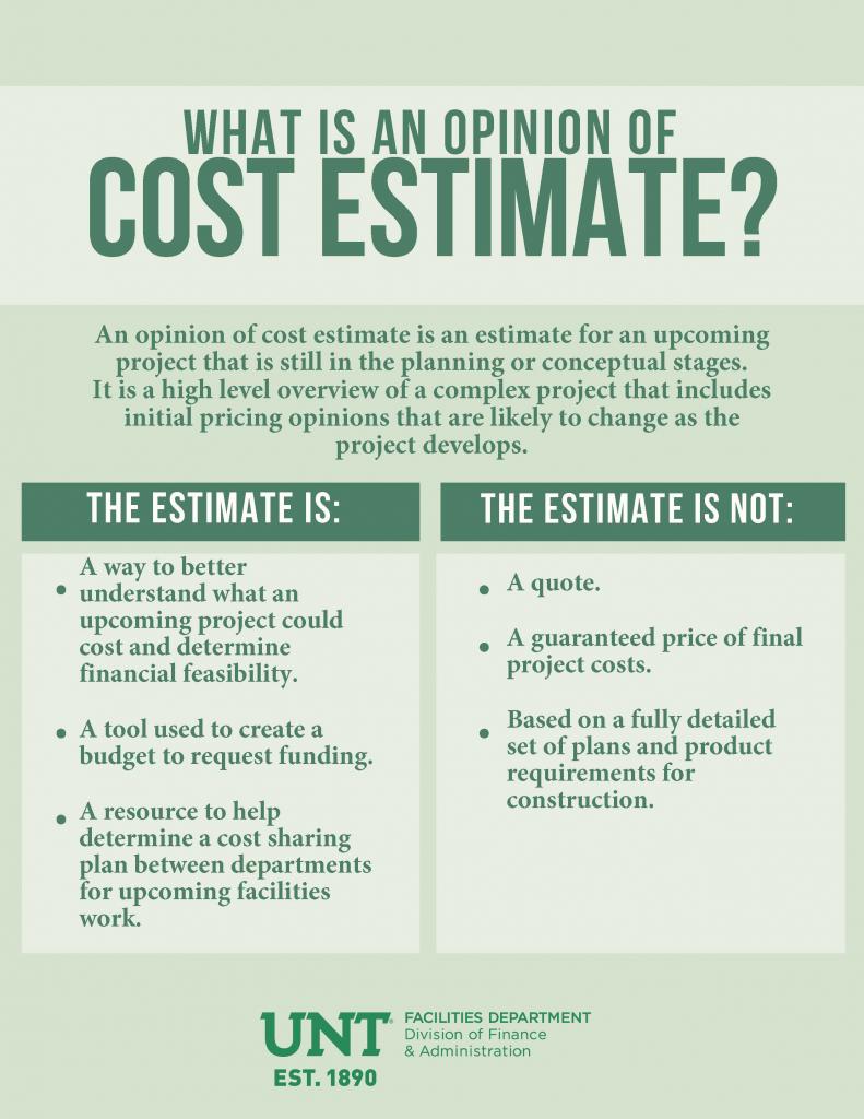 What is an opinion of cost estimate?
